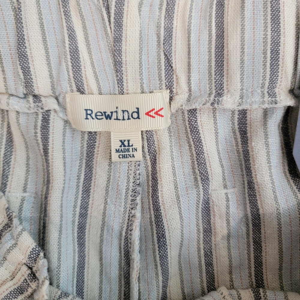 Linen Blue and White Striped Pants Elastic Waistband Lagenlook Size XL Resort - Picture 3 of 7